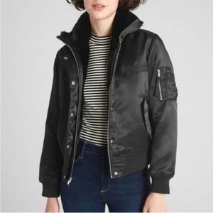 GAP Faux-Fur Lined Satin Bomber Jacket M
